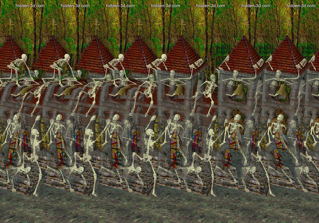 Stereogram by 3Dimka: Skeletons (Cross-eyed). Tags: crosseyed, church, horror, dark, hidden 3D picture (SIRDS)