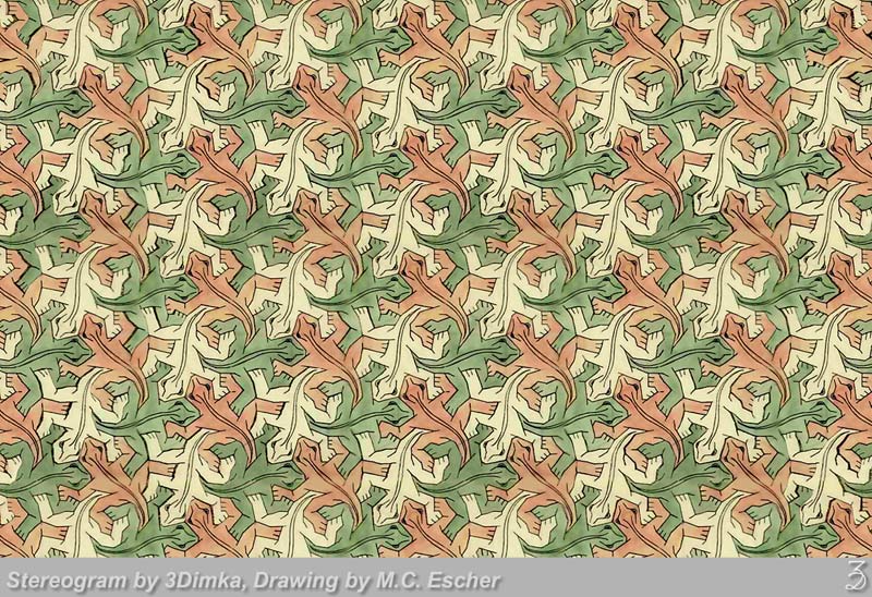 Stereogram by 3Dimka: Escher's lizards. Tags: lizzard,escher,abstract,tile, hidden 3D picture (SIRDS)