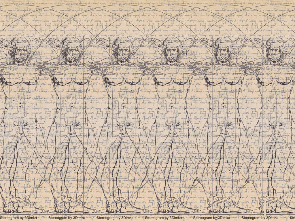 Stereogram by 3Dimka: Vitruvian Man. Tags: leonardo da vinci, guy, contour, art, antique, old, drawings,naked, nude, hidden 3D picture (SIRDS)