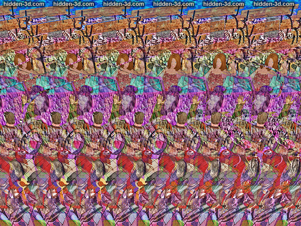 Stereogram by 3Dimka: Welcome Back. Tags: soldier, girl, sportscar, motorbike motorcycle hello greetings benches, hidden 3D picture (SIRDS)
