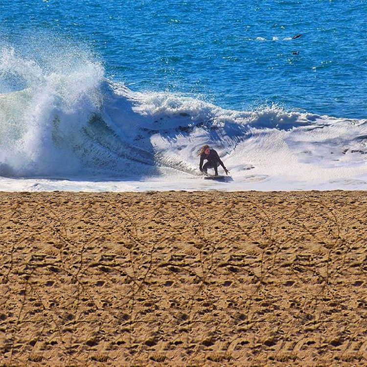 Stereogram by 3Dimka: @solaglocal. Tags: girl beach surf woman, hidden 3D picture (SIRDS)