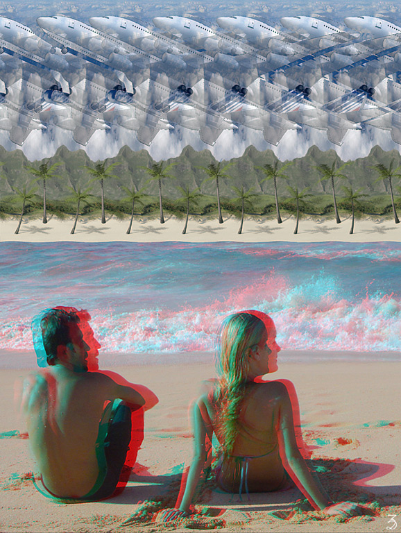 Stereogram by 3Dimka: Anaglyphogram. Tags: hawaii,plain,aircraft,anaglyph,palms,beach,sea,ocean,sand, hidden 3D picture (SIRDS)