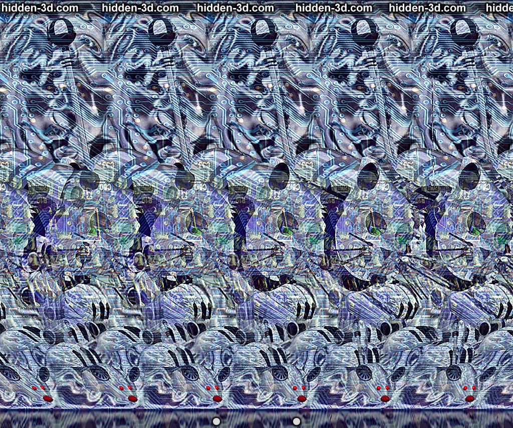 Stereogram by 3Dimka: Robocat. Tags: cat mouse robot future electric catch chase, hidden 3D picture (SIRDS)