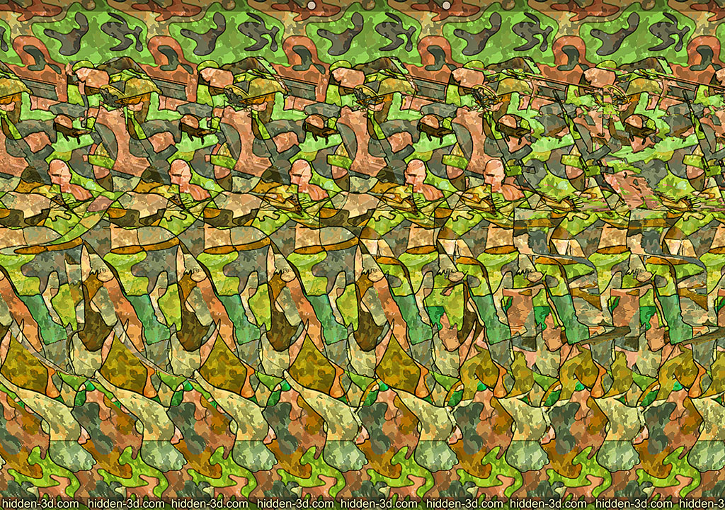 Stereogram by 3Dimka: Get Out!. Tags: soldiers, jeep, rhino, war, peace, hidden 3D picture (SIRDS)