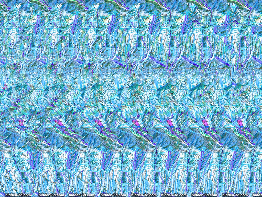 Stereogram by 3Dimka: Freeriding. Tags: ski, skier, man, tree, snow, mountain, extreme, sports, winter, hidden 3D picture (SIRDS)