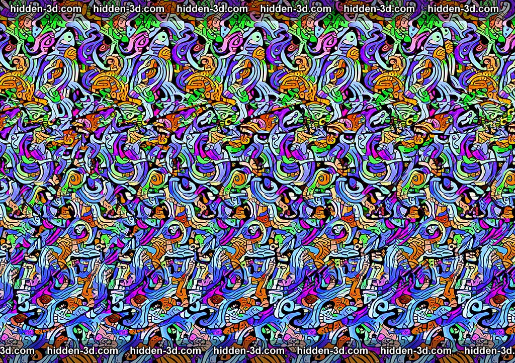 Stereogram by 3Dimka: Race to the bottom. Tags: fish diver ocean deep , hidden 3D picture (SIRDS)