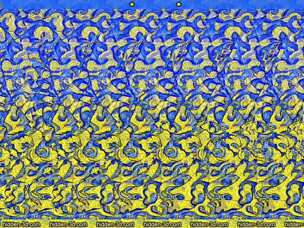 Stereogram by 3Dimka: I have a mriya. Tags: ukraine peace flag country dove pigeon bird flight wings fly sky blue yellow, hidden 3D picture (SIRDS)