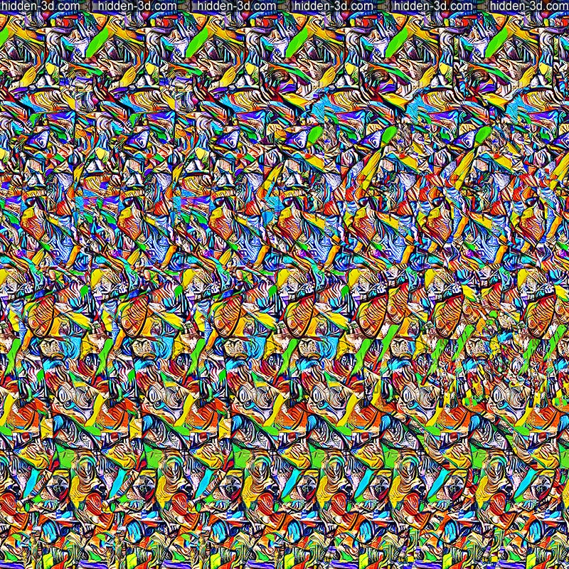 Stereogram by 3Dimka: In what city and country?. Tags: girl dancer brazil rio sailboat christ, hidden 3D picture (SIRDS)