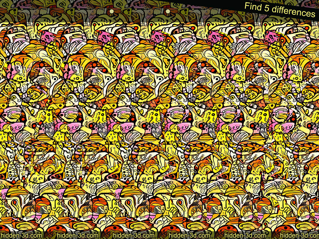 Stereogram by 3Dimka: Find 5 differences. Tags: teddy bears hats boots bow tie, hidden 3D picture (SIRDS)