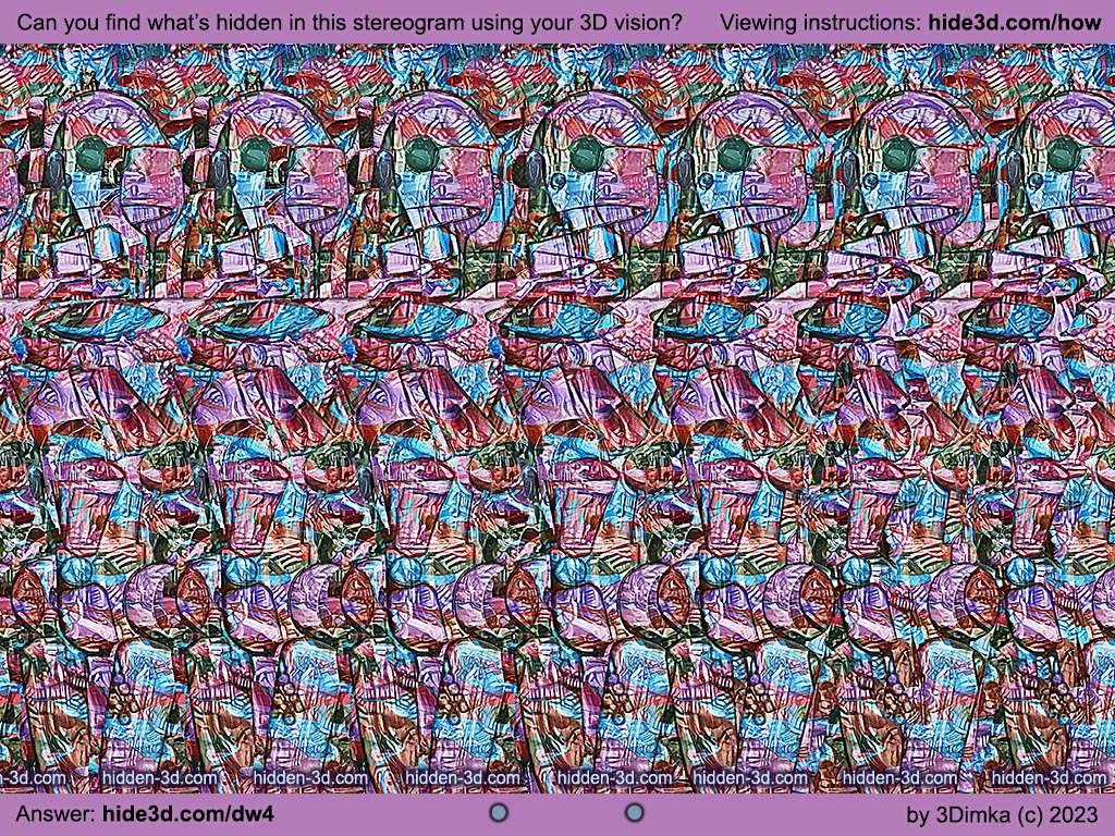 Stereogram by 3Dimka: Drink it. Tags: robot waiter serves drink champagne glass servant machine , hidden 3D picture (SIRDS)